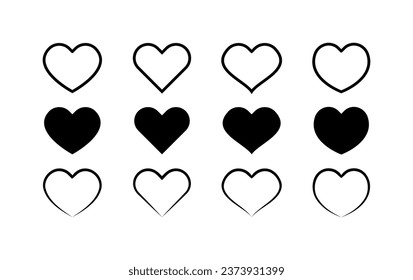 Heart icons. Silhouette, black, set of hearts, black heart icons. Vector icons