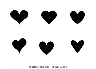 Heart icons silhouette vector illustration set. Black and white collection. Romantic Heart bonds. Feeling love. Silhouette of blank heart. Everlasting beating heart