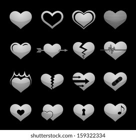 Heart Icons Silver Icon Set