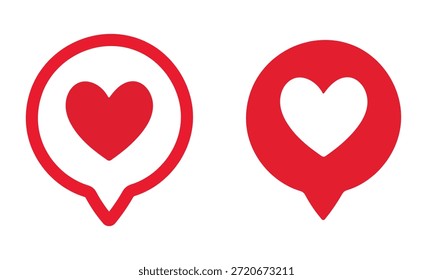 Iconos del corazón en la burbuja del discurso. Incluye medios sociales como Elementos.