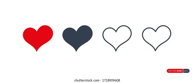 Heart Icons Symbol of Love. Fill and Outline Hand Drawn Style isolated on White Background. Flat Vector Icon Design Template Elements.