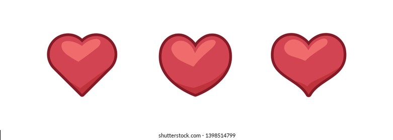 Heart icons, symbol of love. Flat design illustrated red hearts.