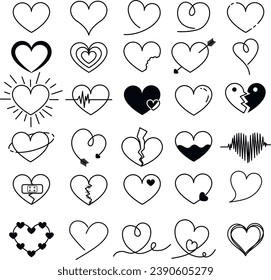 Heart icons, Valentine's Day. Different types of hearts, love, emotions