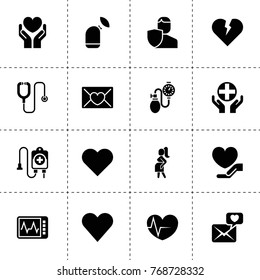 Heart icons. vector collection filled heart icons. includes symbols such as insurance, health insurance, pregnant, love letter, care. use for web, mobile and ui design.