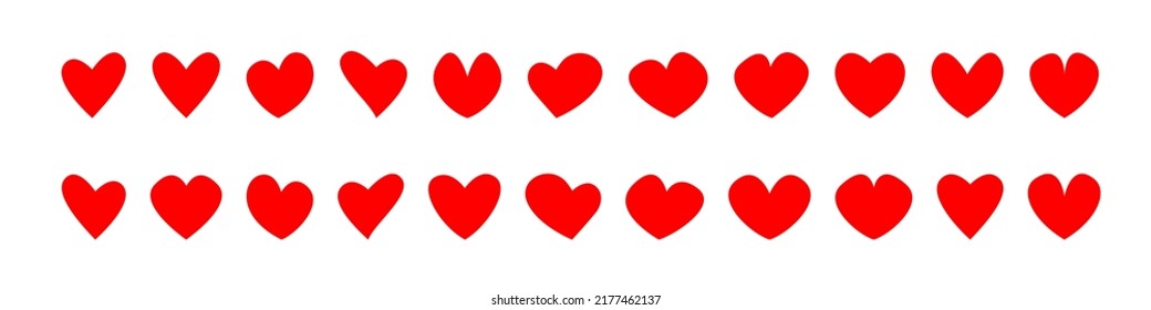 Heart icons. Vector isolated heart icon collection. Red heart shapes.