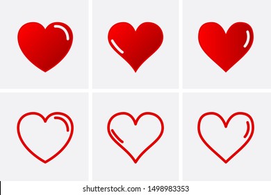Heart Icons. Vector red set
