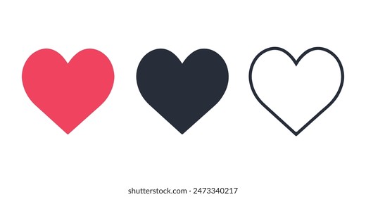 heart icons, vector, heart set red black, white background eps