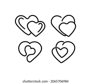 Heart icons vector set,Romantic love icon with continuous line, Happy Valentine day heart icon set