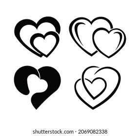 Heart icons vector set,Romantic love icon with continuous line, Happy Valentine day heart icon set