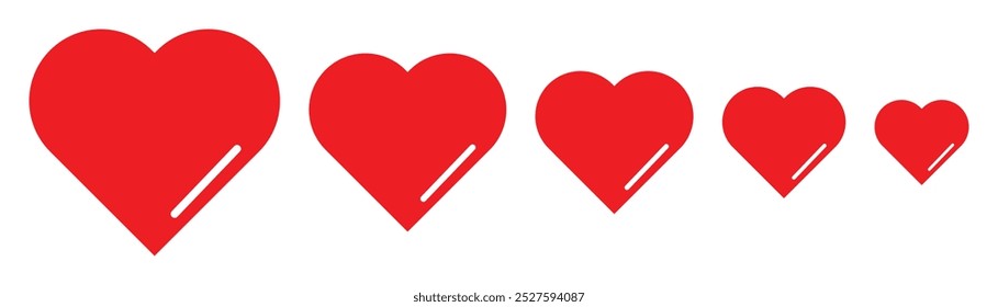 Heart icons, vector, silhouette. Set of love symbols isolated on white background. Heart sign meaning I like, love, pair and favourites. Red love symbol Valentine's Day. Vector illustration. EPS 10