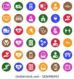 Heart Icons. White Flat Collection In Circle. Vector Illustration.