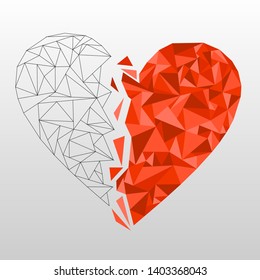 Heart icon.Triangle heart.Red abstract polygonal heart