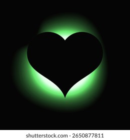 Heart illuminate frame with gradient. Green heart neon banner isolated on black background. Vector illustration