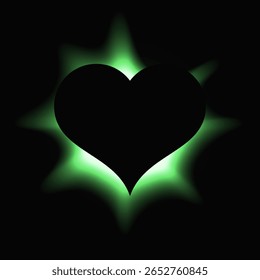 Heart illuminate frame with gradient. Green heart neon banner isolated on black background. Vector illustration