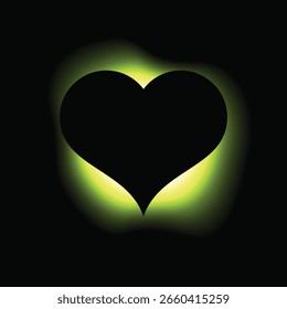 Coração ilumina quadro com gradiente. Banner de neon coração verde isolado no fundo preto. Ilustração vetorial