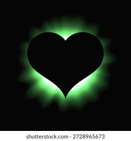 Coração ilumina quadro com gradiente. Banner de neon coração verde isolado no fundo preto. Ilustração vetorial