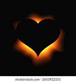 Coração ilumina quadro com gradiente. Banner de neon de coração laranja isolado no fundo preto. Ilustração vetorial