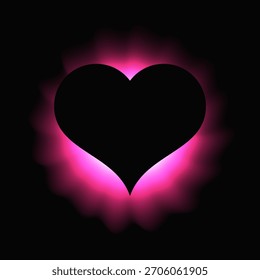 Corazón iluminar marco con gradiente. Anuncio de neón de corazón rosa aislado sobre fondo negro. Ilustración vectorial