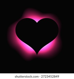 Heart illuminate frame with gradient. Pink heart neon banner isolated on black background. Vector illustration