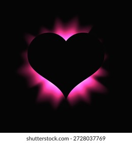 Heart illuminate frame with gradient. Pink heart neon banner isolated on black background. Vector illustration
