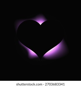 Herz beleuchtet Rahmen mit Farbverlauf. Neonbanner mit violettem Herzen einzeln auf schwarzem Hintergrund. Vektorgrafik