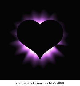Corazón iluminar marco con gradiente. Anuncio de neón de corazón púrpura aislado sobre fondo negro. Ilustración vectorial