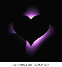 Coração ilumina quadro com gradiente. Banner de neon de coração roxo isolado no fundo preto. Ilustração vetorial
