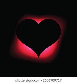 Corazón iluminar marco con gradiente. Anuncio de neón de corazón rojo aislado sobre fondo negro. Ilustración vectorial