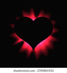 Heart illuminate frame with gradient. Red heart neon banner isolated on black background. Vector illustration