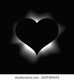 Heart illuminate frame with gradient. White heart neon banner isolated on black background. Vector illustration