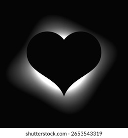 Heart illuminate frame with gradient. White heart neon banner isolated on black background. Vector illustration