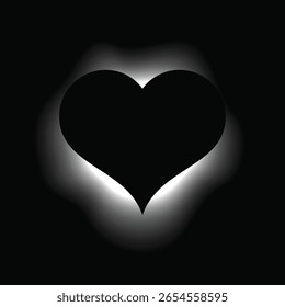 Heart illuminate frame with gradient. White heart neon banner isolated on black background. Vector illustration