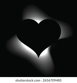 Heart illuminate frame with gradient. White heart neon banner isolated on black background. Vector illustration