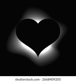 Heart illuminate frame with gradient. White heart neon banner isolated on black background. Vector illustration