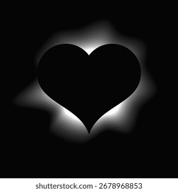Heart illuminate frame with gradient. White heart neon banner isolated on black background. Vector illustration