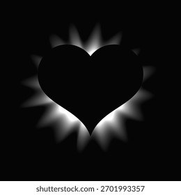 Coração ilumina quadro com gradiente. Banner de neon de coração branco isolado no fundo preto. Ilustração vetorial