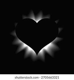 Heart illuminate frame with gradient. White heart neon banner isolated on black background. Vector illustration