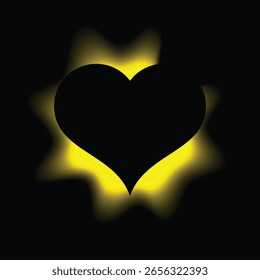 Corazón iluminar marco con gradiente. Anuncio de neón de corazón amarillo aislado sobre fondo negro. Ilustración vectorial