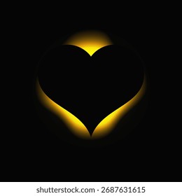 Heart illuminate frame with gradient. Yellow heart neon banner isolated on black background. Vector illustration