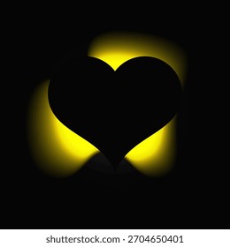 Heart illuminate frame with gradient. Yellow heart neon banner isolated on black background. Vector illustration