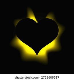 Corazón iluminar marco con gradiente. Anuncio de neón de corazón amarillo aislado sobre fondo negro. Ilustración vectorial