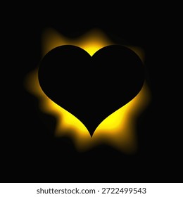 Coração ilumina quadro com gradiente. Banner de néon de coração amarelo isolado no fundo preto. Ilustração vetorial