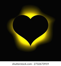 Corazón iluminar marco con gradiente. Anuncio de neón de corazón amarillo aislado sobre fondo negro. Ilustración vectorial