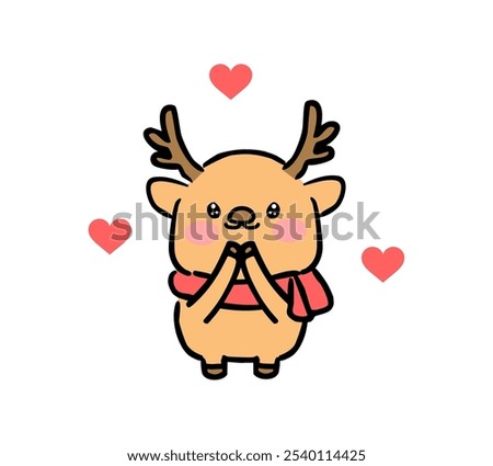 Heart illustration and cute reindeer character.