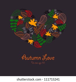 Heart illustration with leaves, Autumn Love, Vector