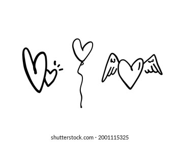 Heart illustration line art for template with black and red color.
