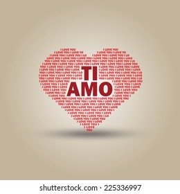 Heart illustration with main phrase "I love you" in Italian.