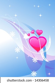 heart illustration on the flourishes blue background
