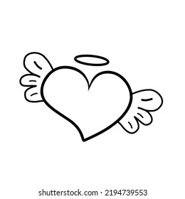 Heart illustration on white background. Black outline. The line in the form of heart. Template for Valentine's Day banners, posters, greeting cards. 