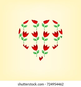 heart illustration of red tulips
